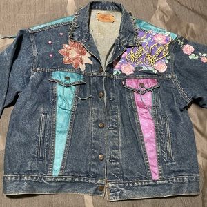 Vintage Levis Denim Jean Jacket XL 80s Harley Davidson Hand painted Unique